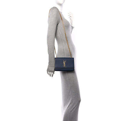 Saint Laurent Grain De Poudre Small Classic Monogram Kate Satchel Denim Blue 2 of 9