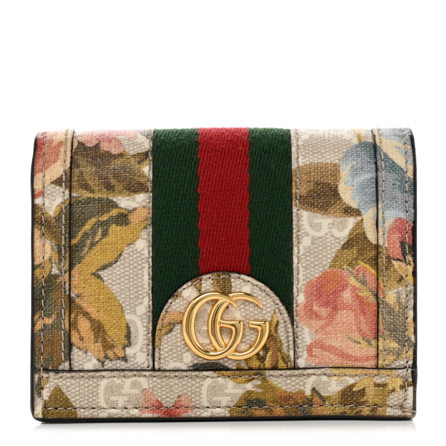 GG Supreme Monogram Water Flora Web Ophidia Card Case Beige White Multicolor