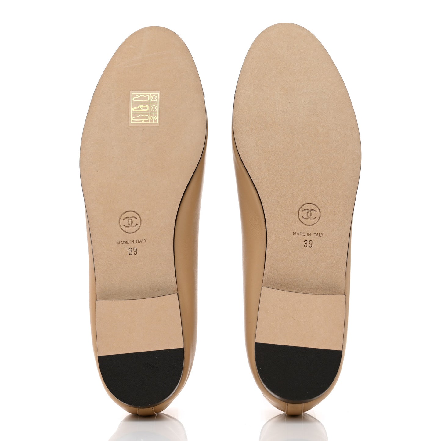 Lambskin Cap Toe CC Ballerina Flats 39 Beige Black