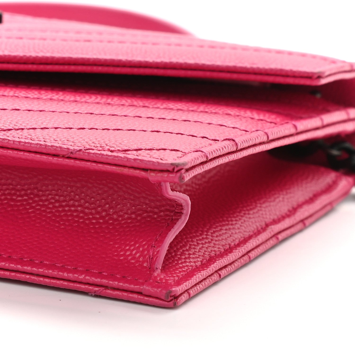 Saint Laurent Grain De Poudre Matelasse Chevron Monogram Envelope Chain Wallet Bubblegum 8 of 10