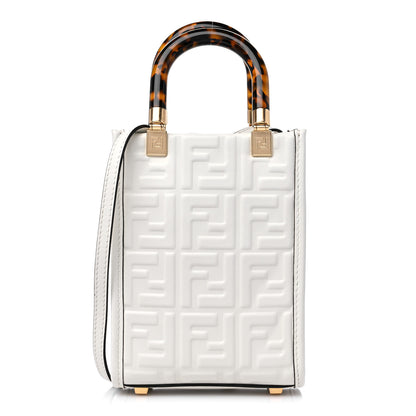 Fendi Vitello Plexiglass FF Embossed Mini Fendi Sunshine Shopper Tote White 1 of 9