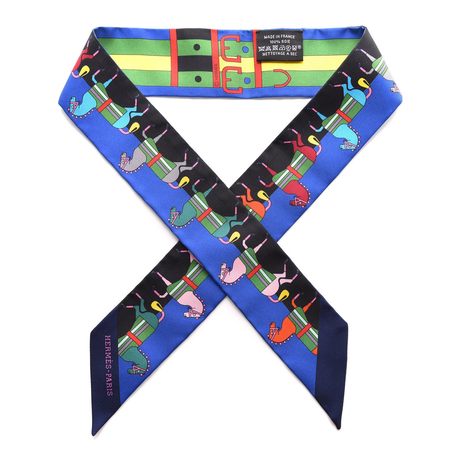 Hermes Silk Rocabar Twilly Bleu Royal Jaune Vert 1 of 5
