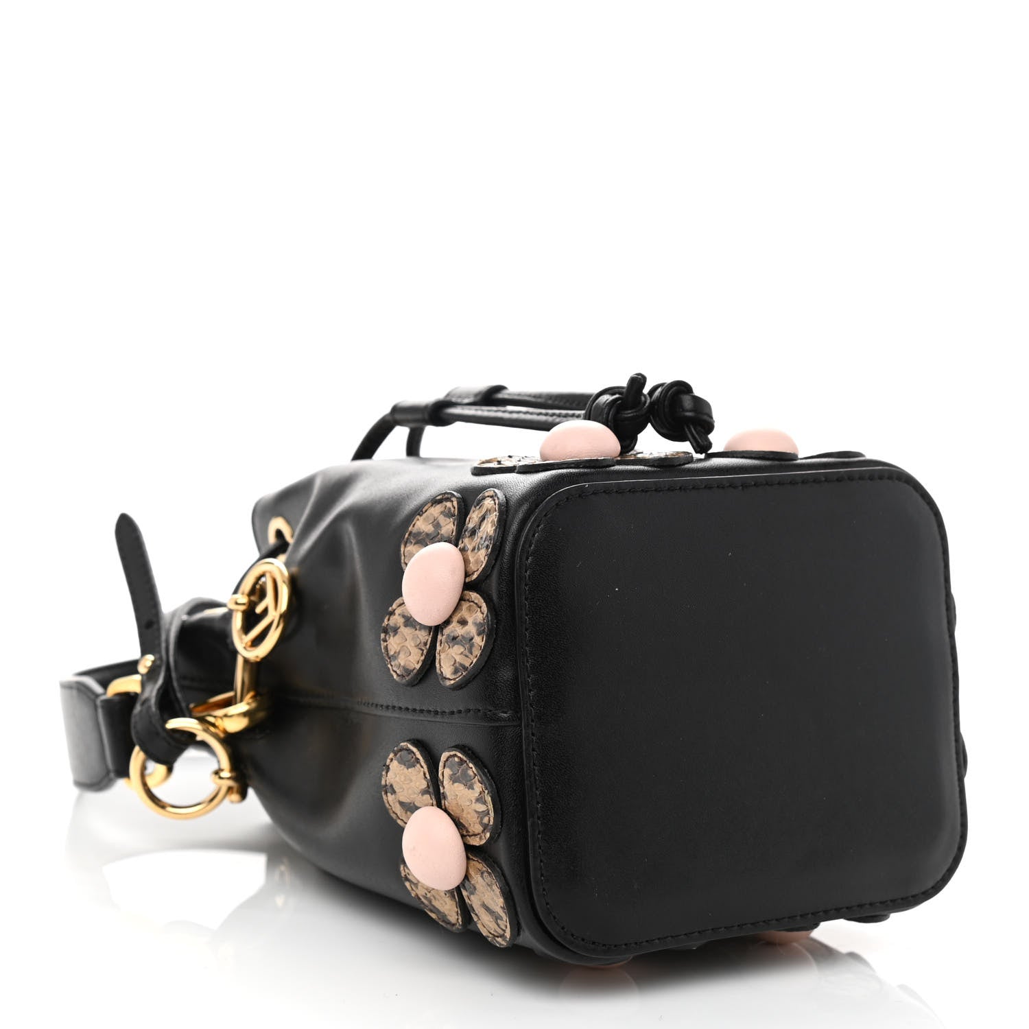 Fendi Vitello Liberty Elaphe F is Fendi Floral Embroidered Mini Mon Tresor Bucket Bag Black Nocciola 4 of 9
