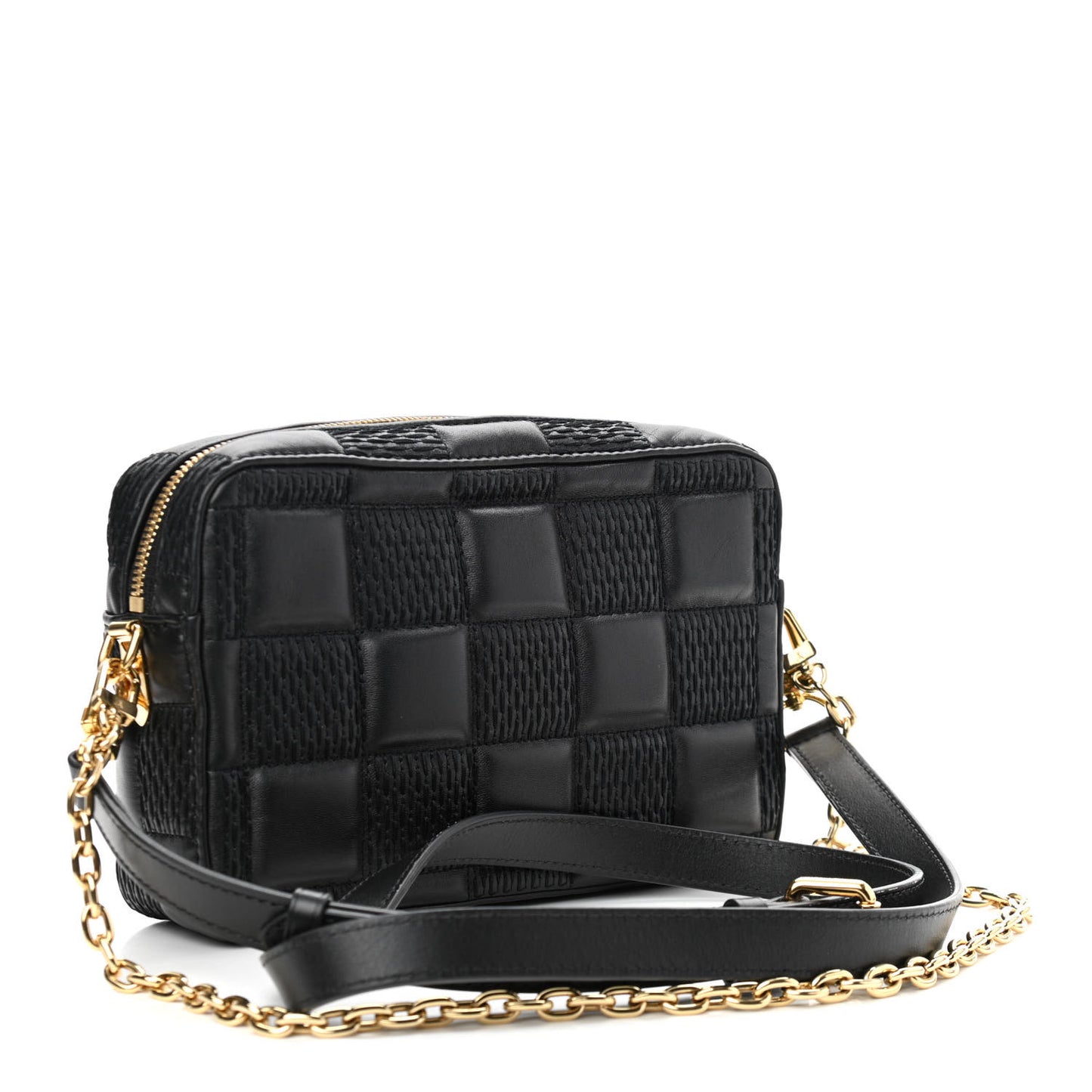 Lambskin Damier Quilt Troca PM Black