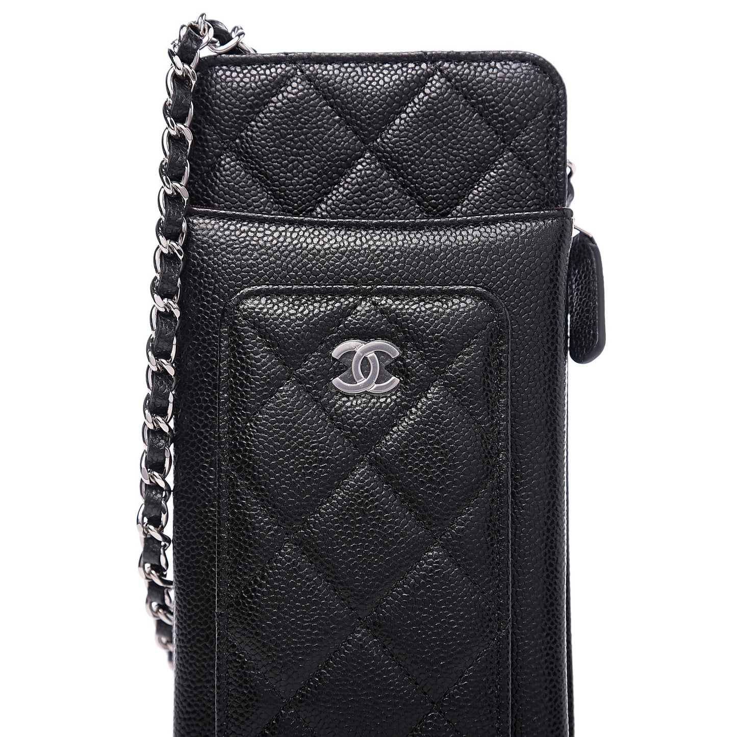 Caviar Quilted Zip Phone Case Black