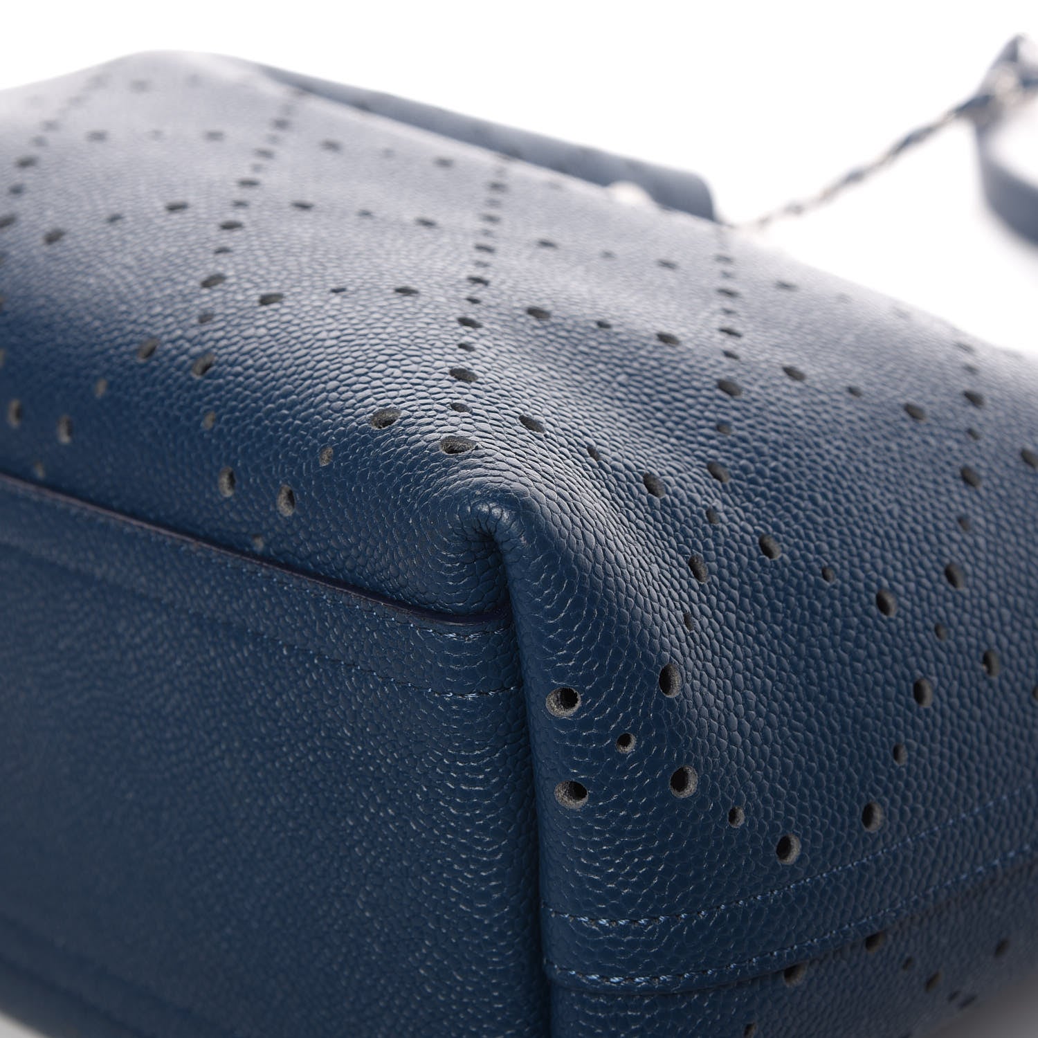 Chanel Caviar Perforated Large Drawstring CC Bag Blue 11 of 13