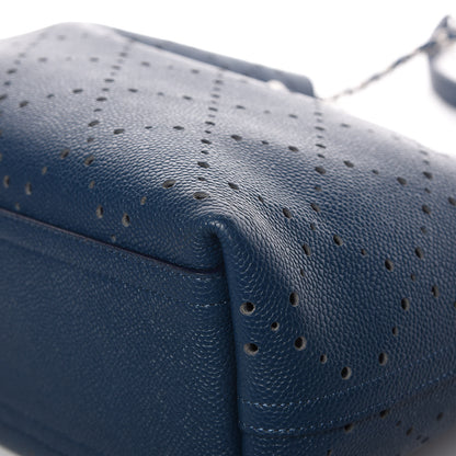 Chanel Caviar Perforated Large Drawstring CC Bag Blue 11 of 13