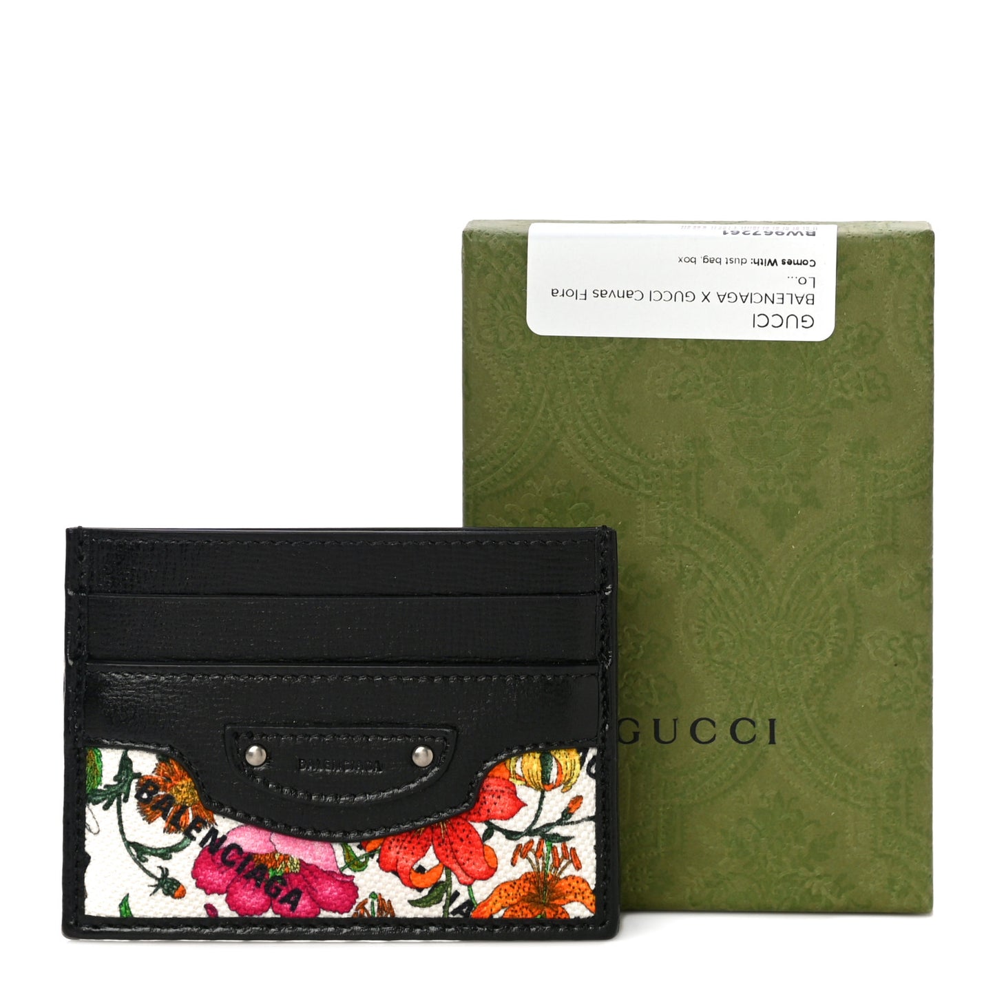 X GUCCI Canvas Azalea Calfskin Flora Logo Print Neo Classic Card Holder White Multicolor Black