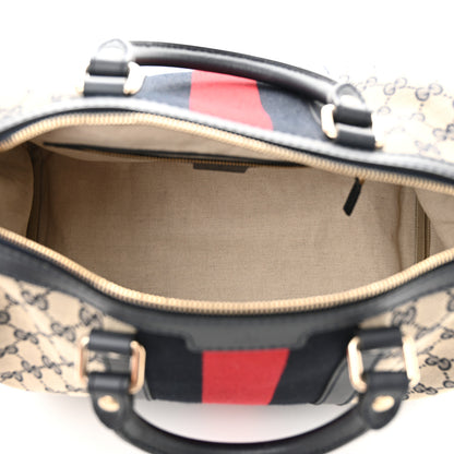 Gucci Monogram Selleria Calfskin Vintage Web Medium Boston Beige Blue 5 of 11