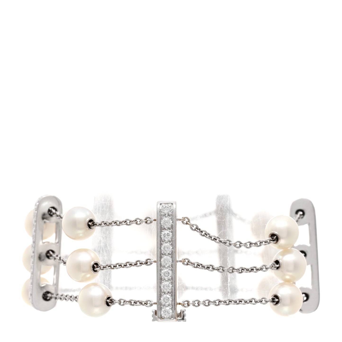 18K White Gold Diamond Akoya Pearl Desiree Station Bracelet