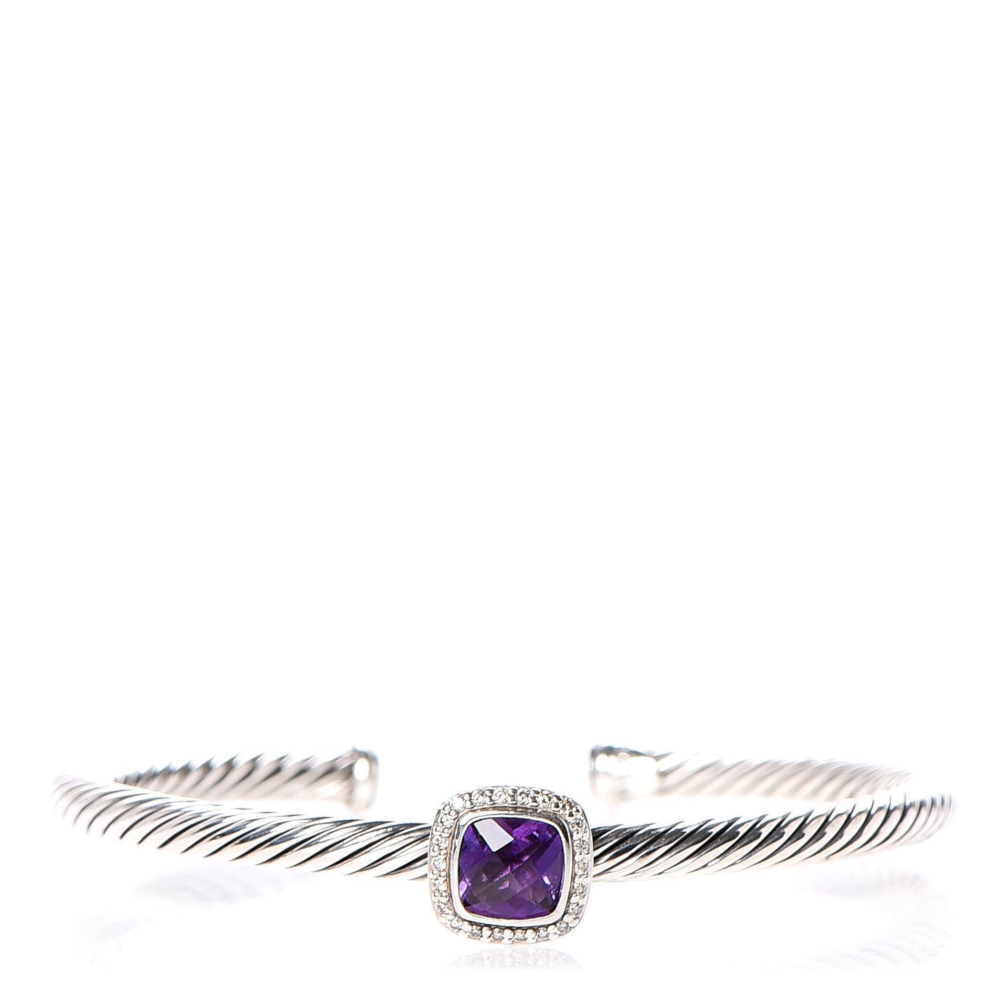 Sterling Silver Diamond Amethyst 4mm Noblesse Cable Bracelet