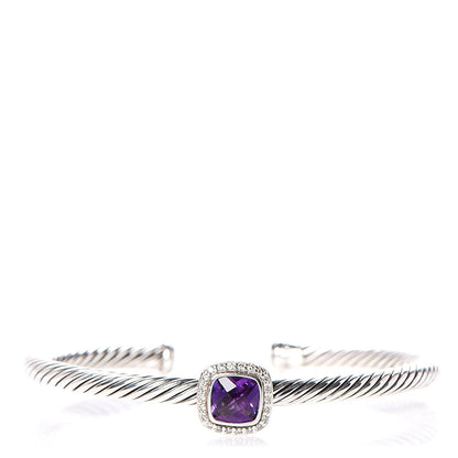 David Yurman Sterling Silver Diamond Amethyst 4mm Noblesse Cable Bracelet 1 of 4