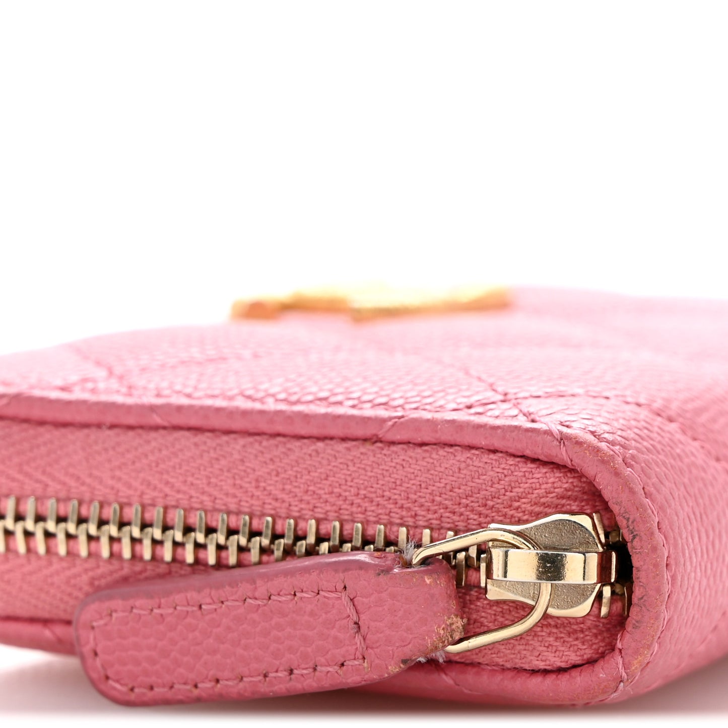 Caviar Quilted Textured CC Zip Around Coin Purse Pink