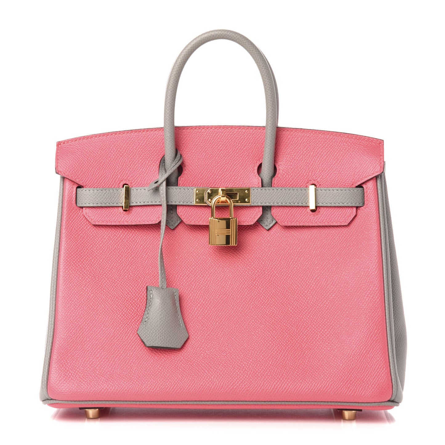 Epsom Horseshoe Birkin 25 Rose Azalee Gris Mouette
