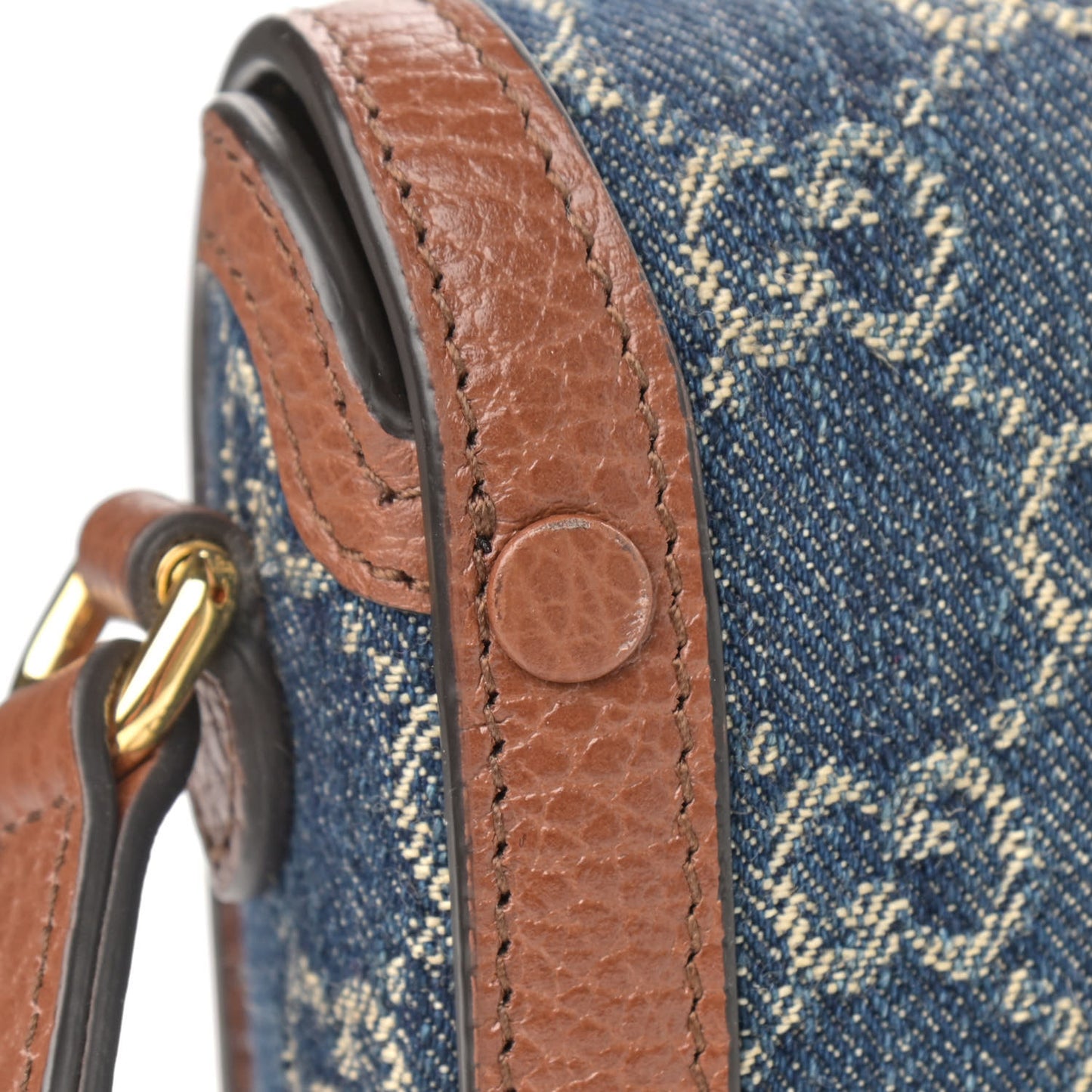 New Denim GG Monogram Dollar Calfskin Mini Horsebit 1955 Crossbody Bag Blue Tea Cuir Epilog