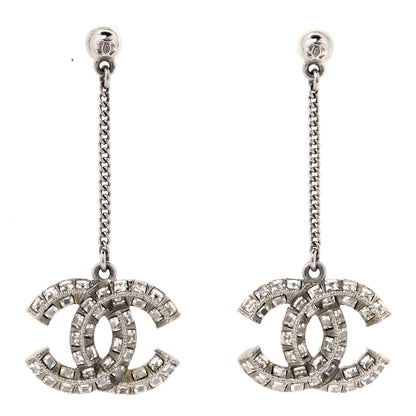 Chanel Baguette Crystal CC Drop Earrings Silver 1 of 4