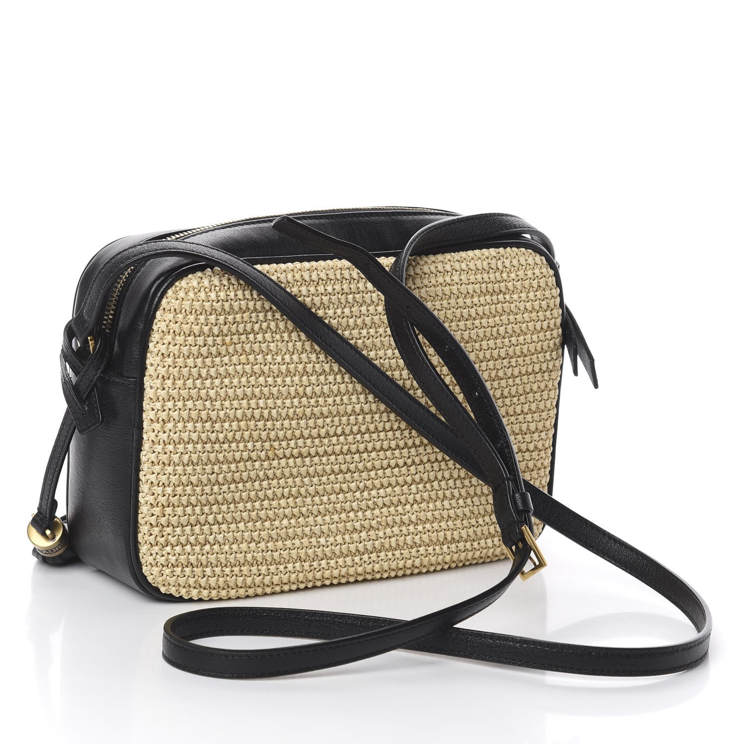 Saint Laurent Raffia Canvas Monogram Lou Camera Bag Beige Black 2 of 8