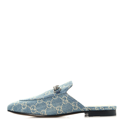 Gucci New Denim GG Malaga Kid Womens Princetown Slippers 38 Light Blue Royale 1 of 9
