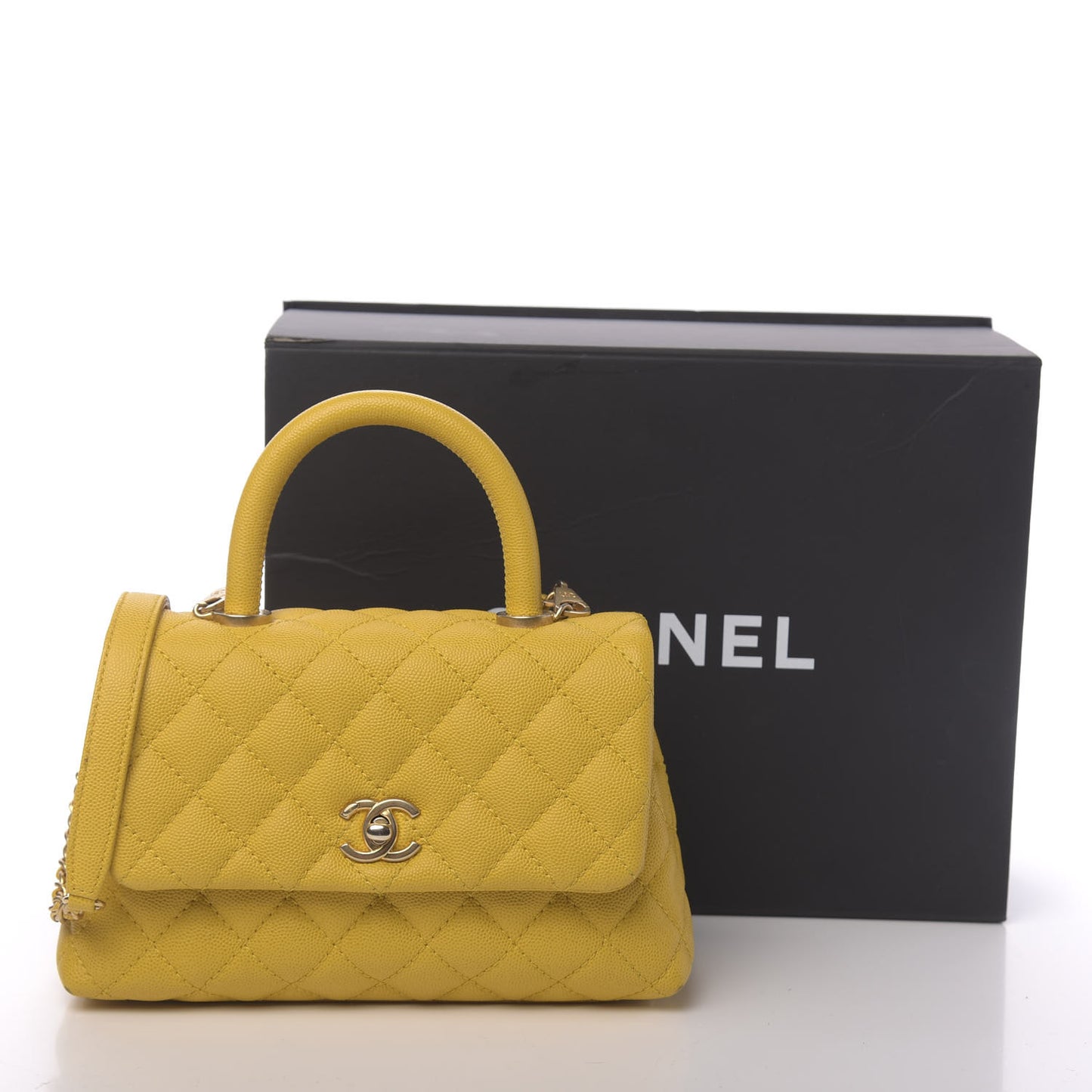 Caviar Quilted Mini Coco Handle Flap Yellow