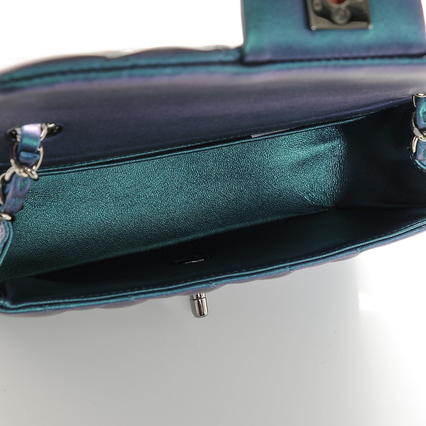 Iridescent Lambskin Quilted Mini Rectangular Flap Turquoise