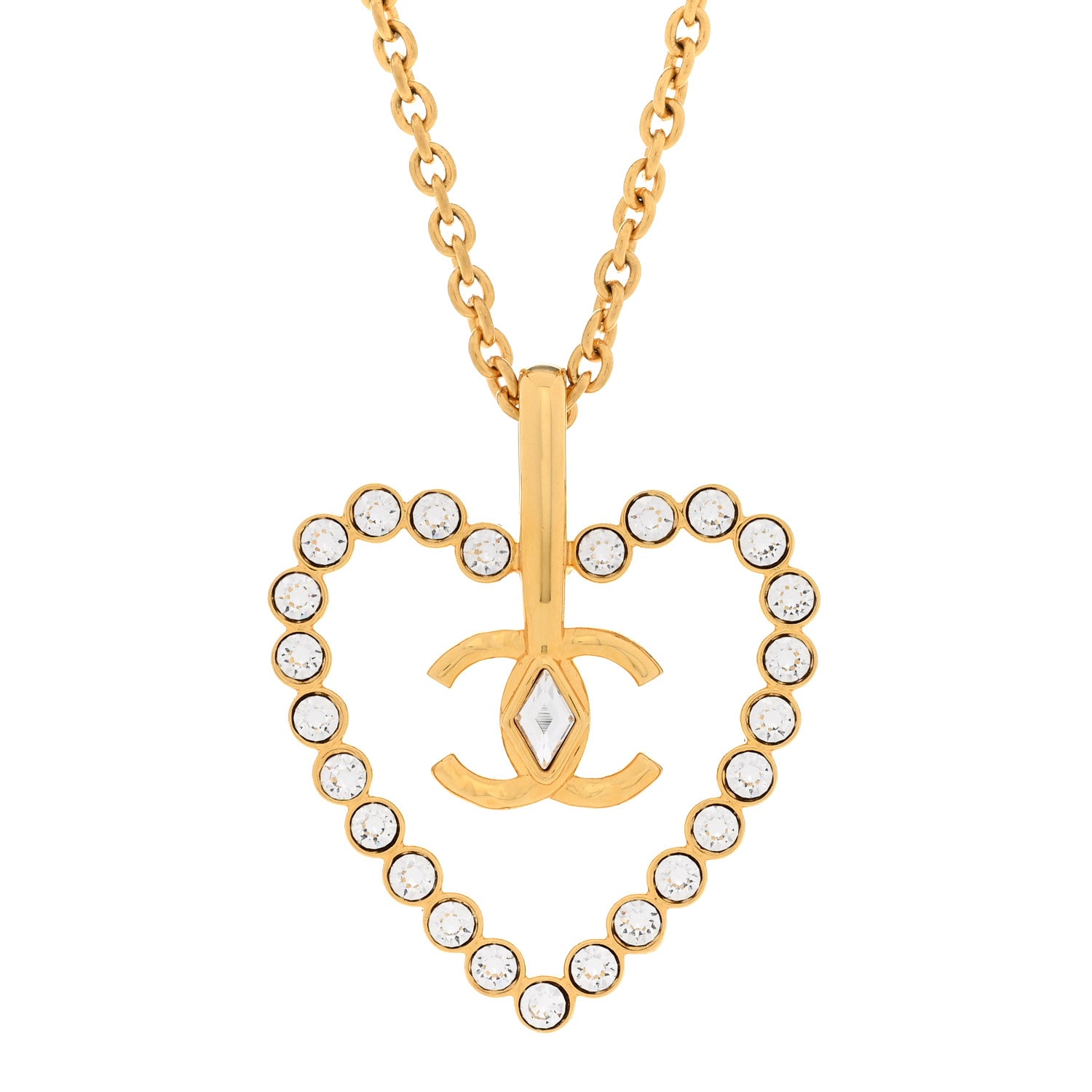 Chanel Crystal CC Heart Necklace Gold 4 of 6
