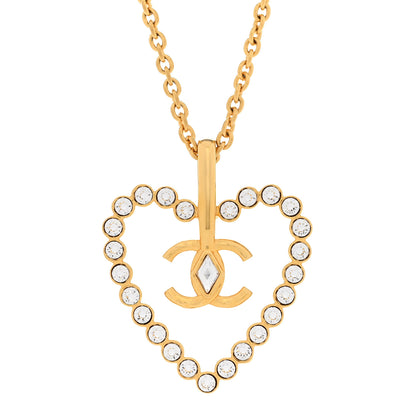Chanel Crystal CC Heart Necklace Gold 4 of 6