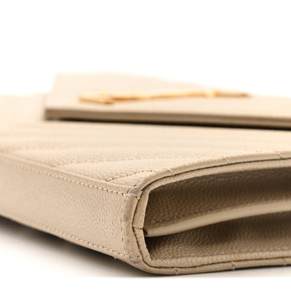 Saint Laurent Grain De Poudre Matelasse Chevron Monogram Chain Wallet Dark Latte 10 of 15