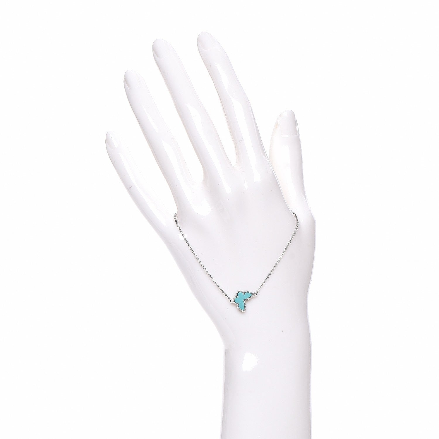 Van Cleef & Arpels 18K White Gold Turquoise Sweet Alhambra Butterfly Bracelet 2 of 6