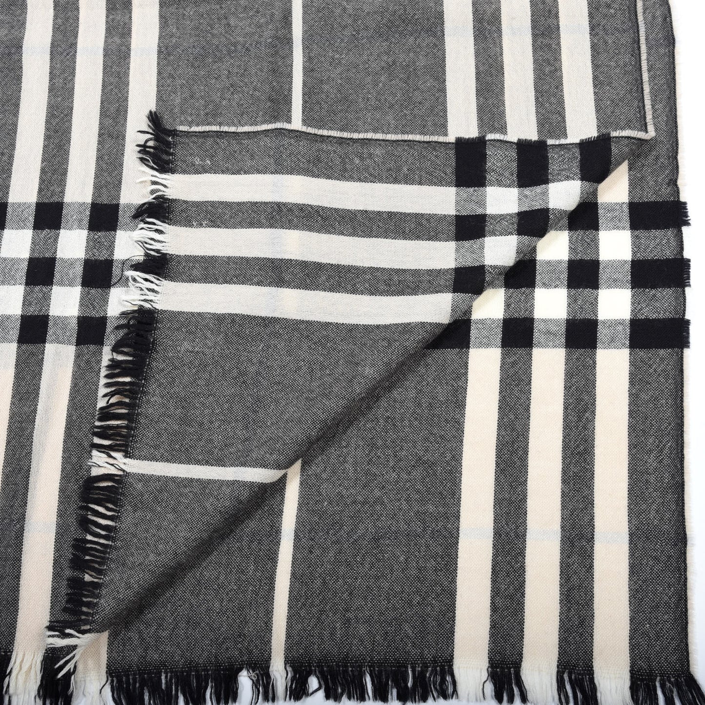 Silk Wool Giant Check Scarf Charcoal