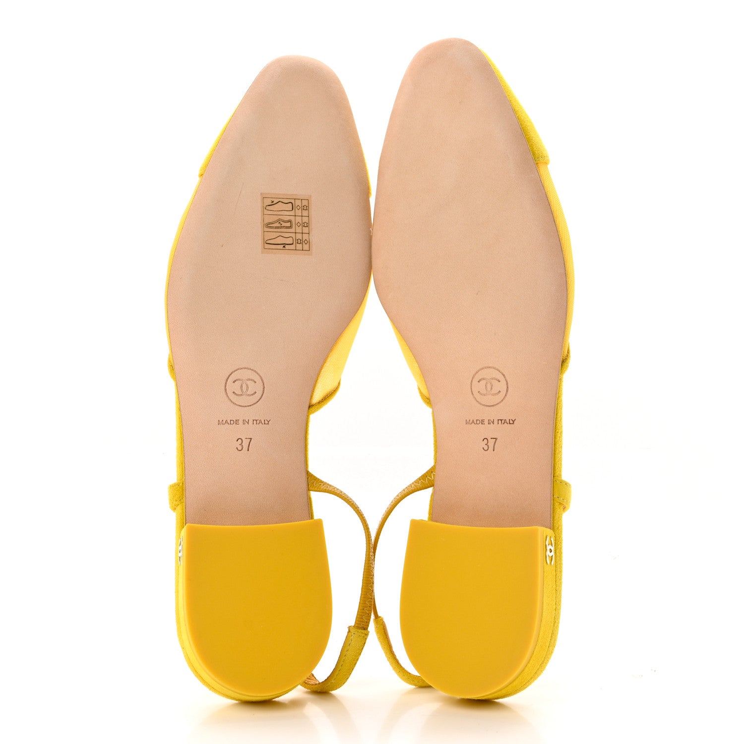 Chanel Mesh Suede Kidskin Cap Toe CC Slingback Flat 37 Yellow
