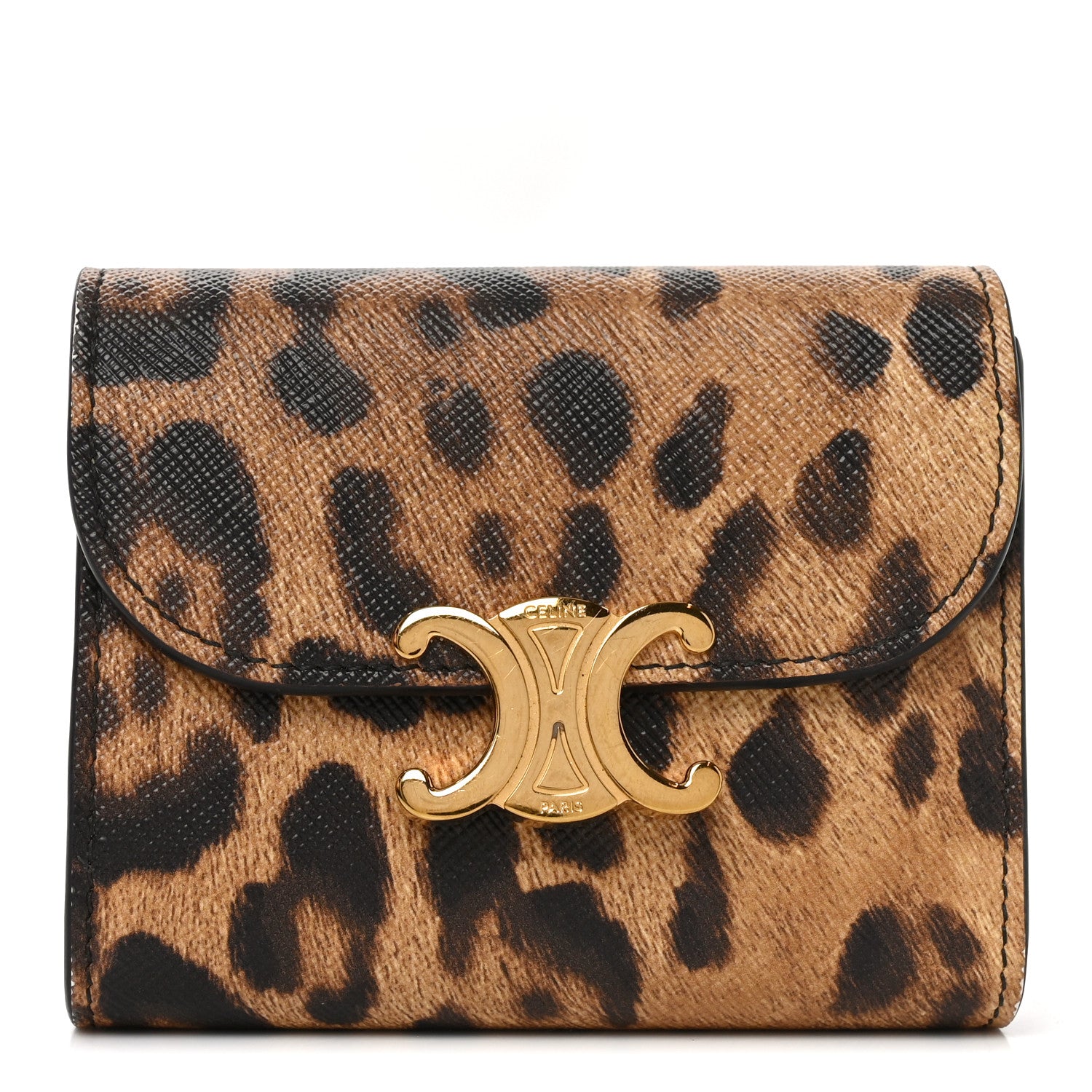 Celine Canvas Leopard Small Triomphe Wallet Tan 1 of 7