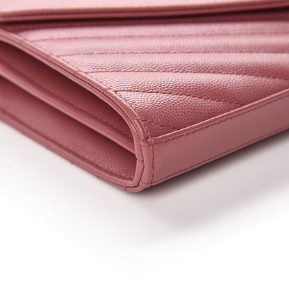 Saint Laurent Grain De Poudre Matelasse Chevron Monogram Chain Wallet Mystic Rose 9 of 13