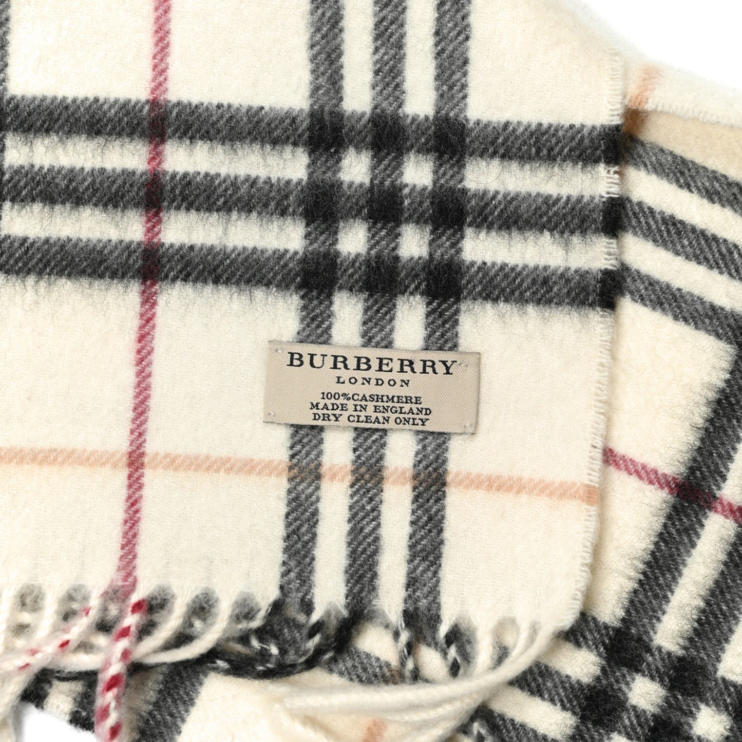 Cashmere House Check Fringe Scarf White