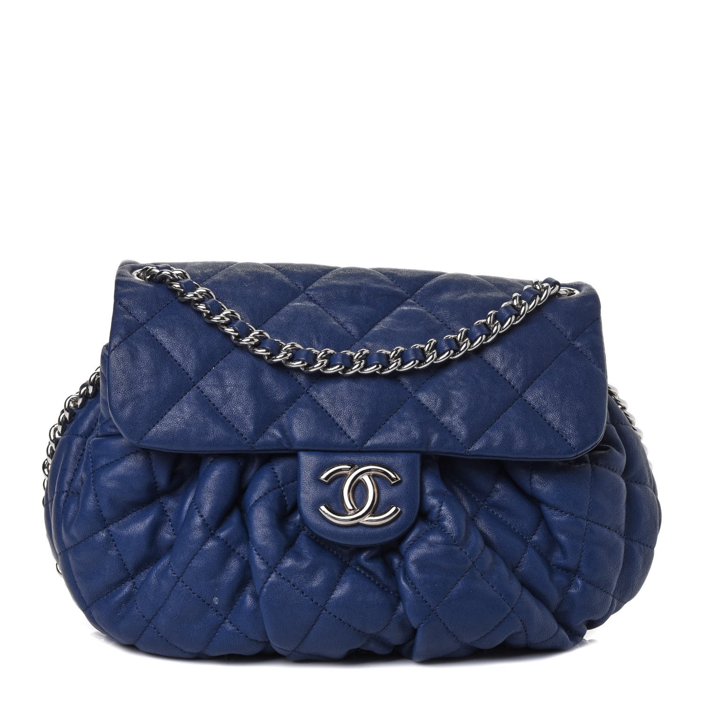 Washed Lambskin Quilted Medium Chain Around Messenger Blue