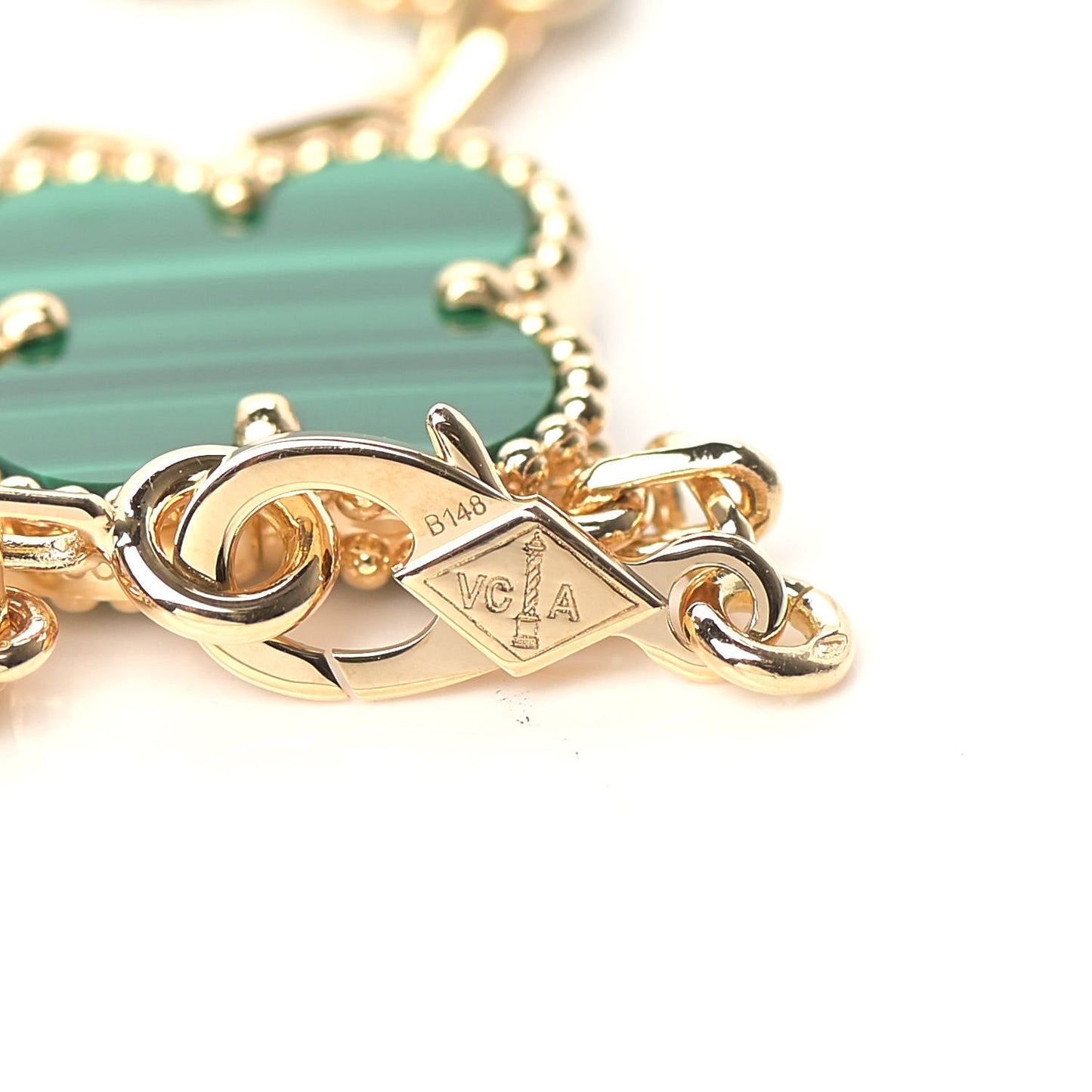 18K Yellow Gold Malachite 5 Motifs Vintage Alhambra Bracelet