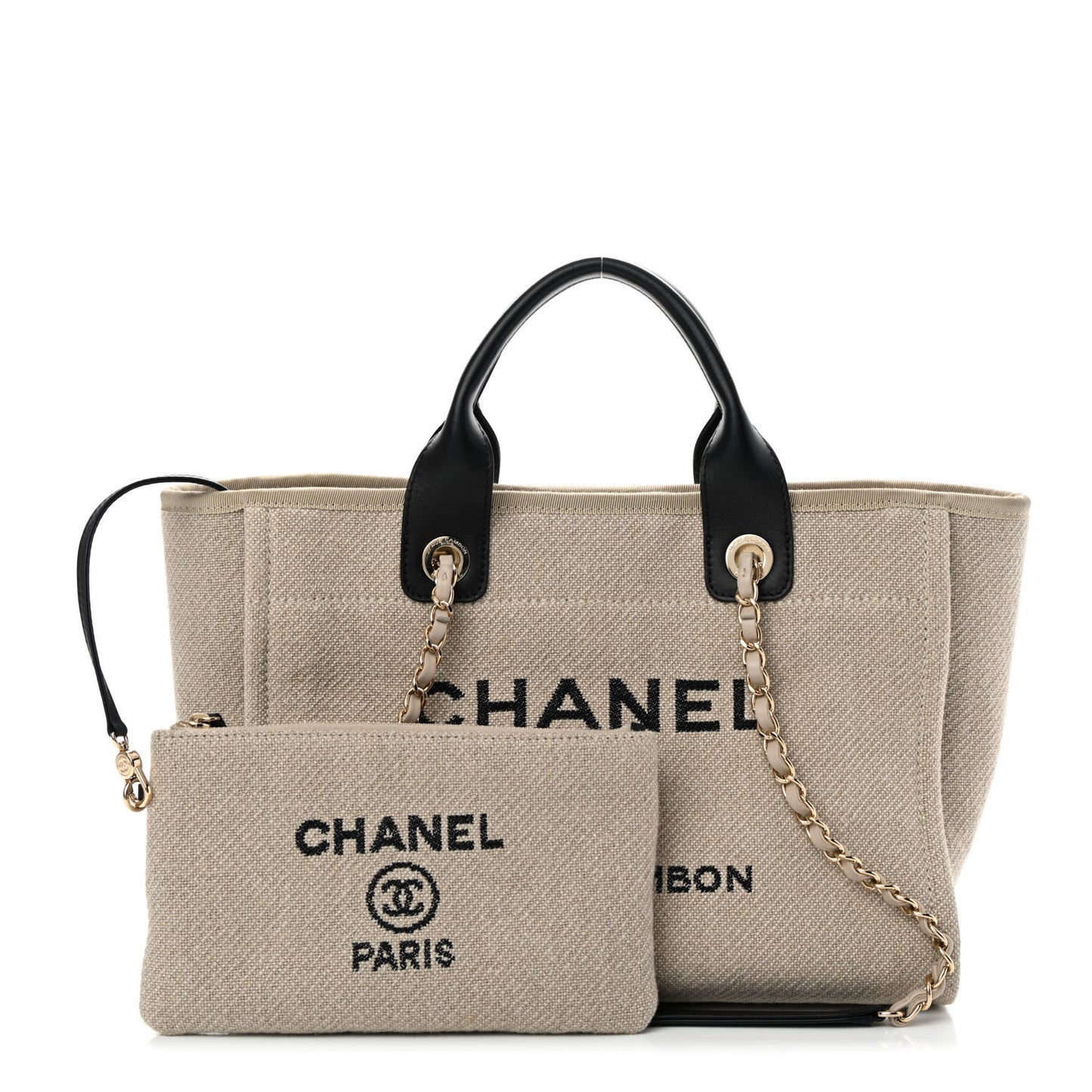 Mixed Fibers Small Deauville Tote Beige Black