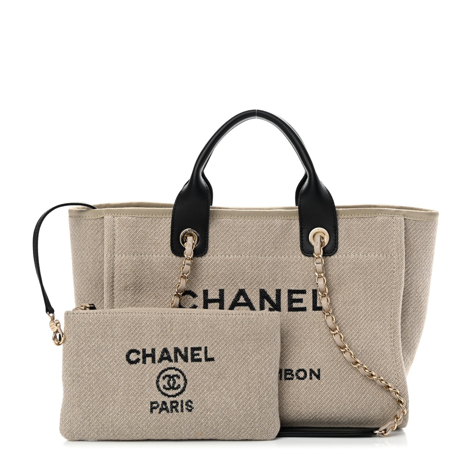 Chanel Mixed Fibers Small Deauville Tote Beige Black 1 of 12