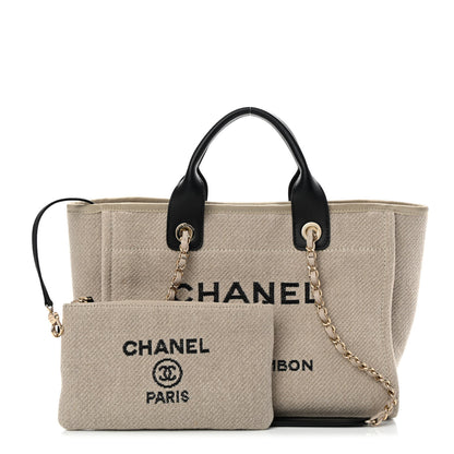 Chanel Mixed Fibers Small Deauville Tote Beige Black 1 of 12