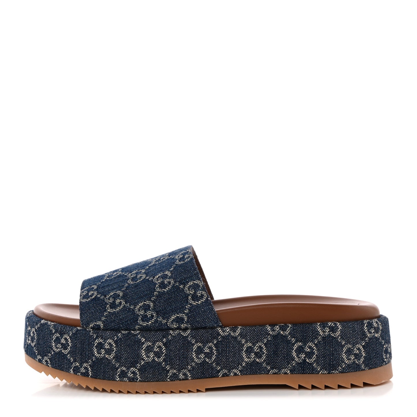 New Denim GG Monogram Angelina Platform 55mm Slide Sandals 42 Blue Tea
