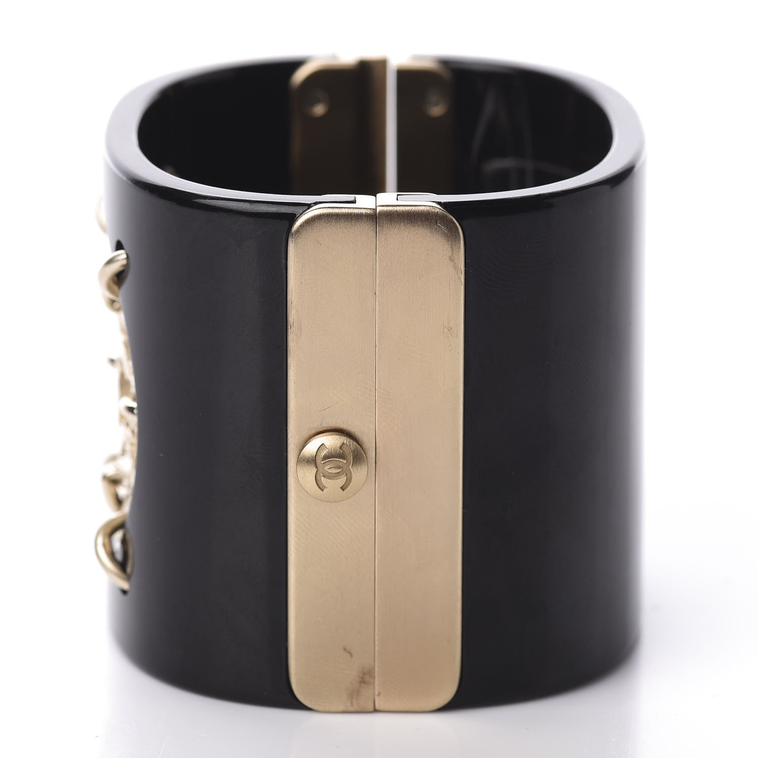 Chanel Resin Medallion CC Cuff Black Gold 4 of 5