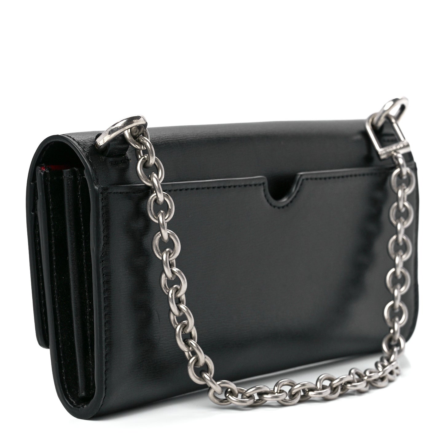 Calfskin Jitney Logo Flap Wallet On Chain Black