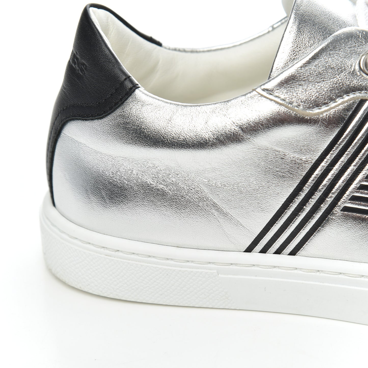 Metallic Calfskin Womens Avantage Sneakers 36.5 Gris Argente Black