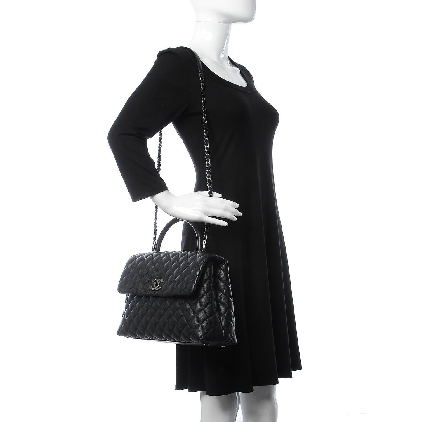 Caviar Quilted Medium Coco Handle Flap Black