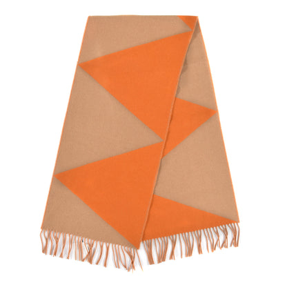 Hermes Cashmere Casaque Zig Zag Muffler Camel Mandarine 2 of 4