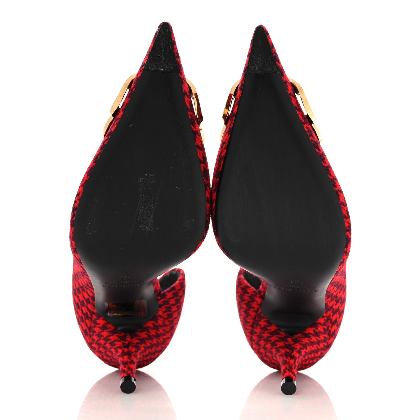 Wool Houndstooth BB D'Orsay Pointed Toe Knife 80mm Pump 36 Red Black Gold