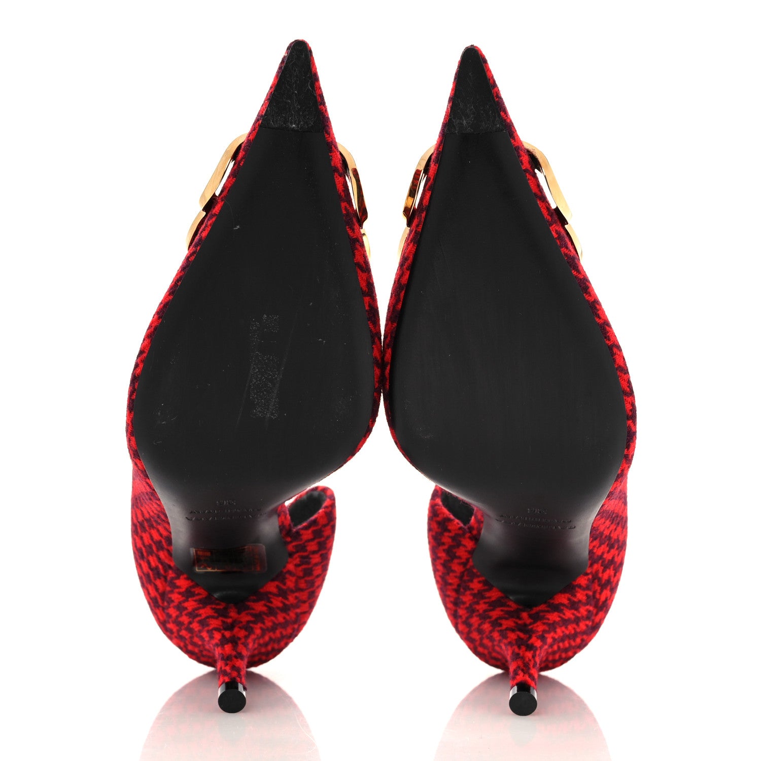Balenciaga Wool Houndstooth BB D'Orsay Pointed Toe Knife 80mm Pump 36 Red Black Gold 5 of 9
