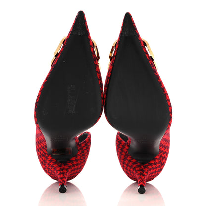 Balenciaga Wool Houndstooth BB D'Orsay Pointed Toe Knife 80mm Pump 36 Red Black Gold 5 of 9