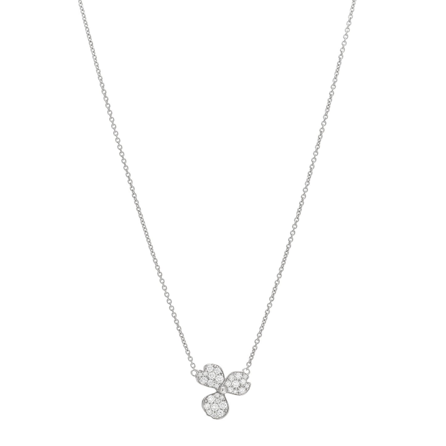 Platinum Diamond Paper Flowers Pave Pendant Necklace