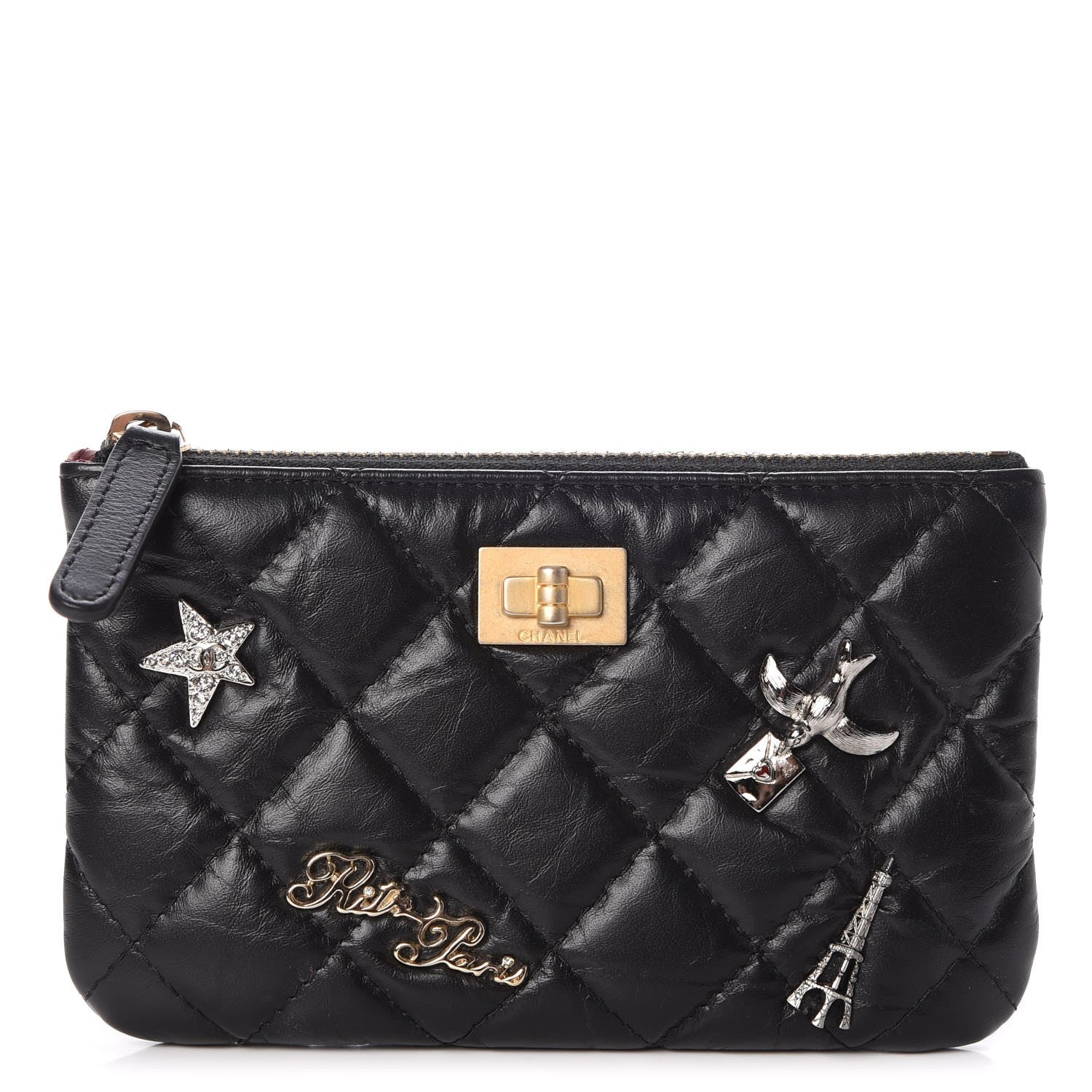 Chanel Aged Calfskin Quilted Small Lucky Charms Cosmetic Case Black 1 of 8