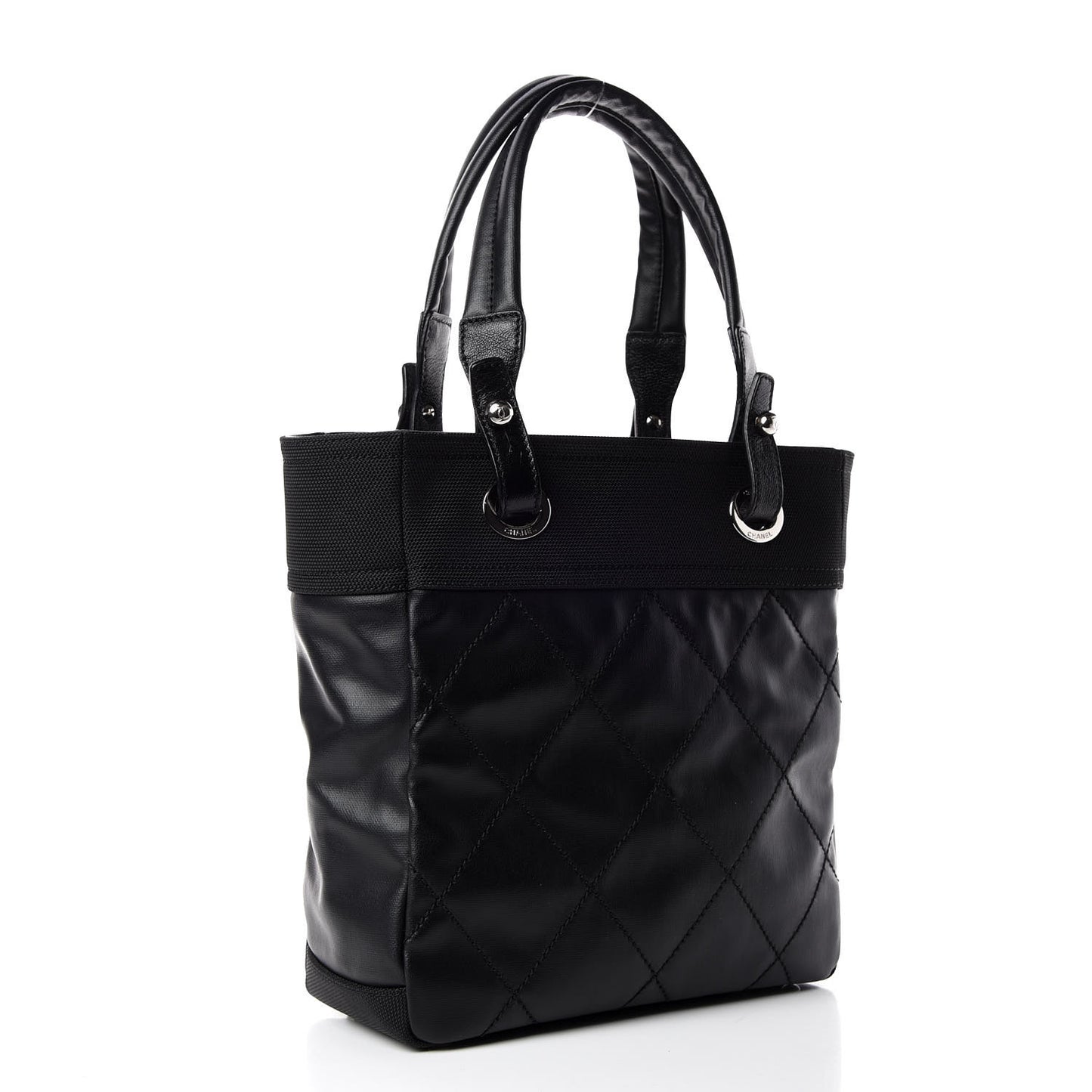 Coated Canvas Quilted Small Paris Biarritz Tote Black